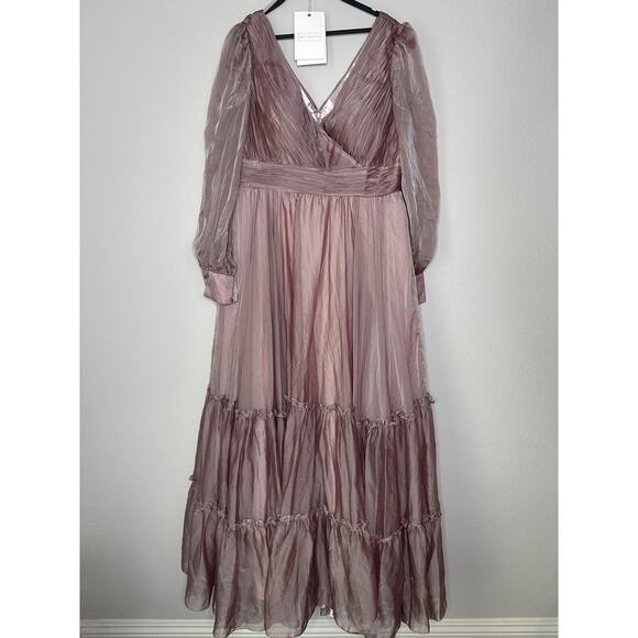 Mac Duggal Mauve Long Sleeves V-Neck Tiered Evening Gown Size 16 - Picture 1 of 8